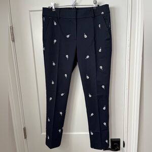 Ann Taylor Loft navy pants with white embroidered flowers sz 8
